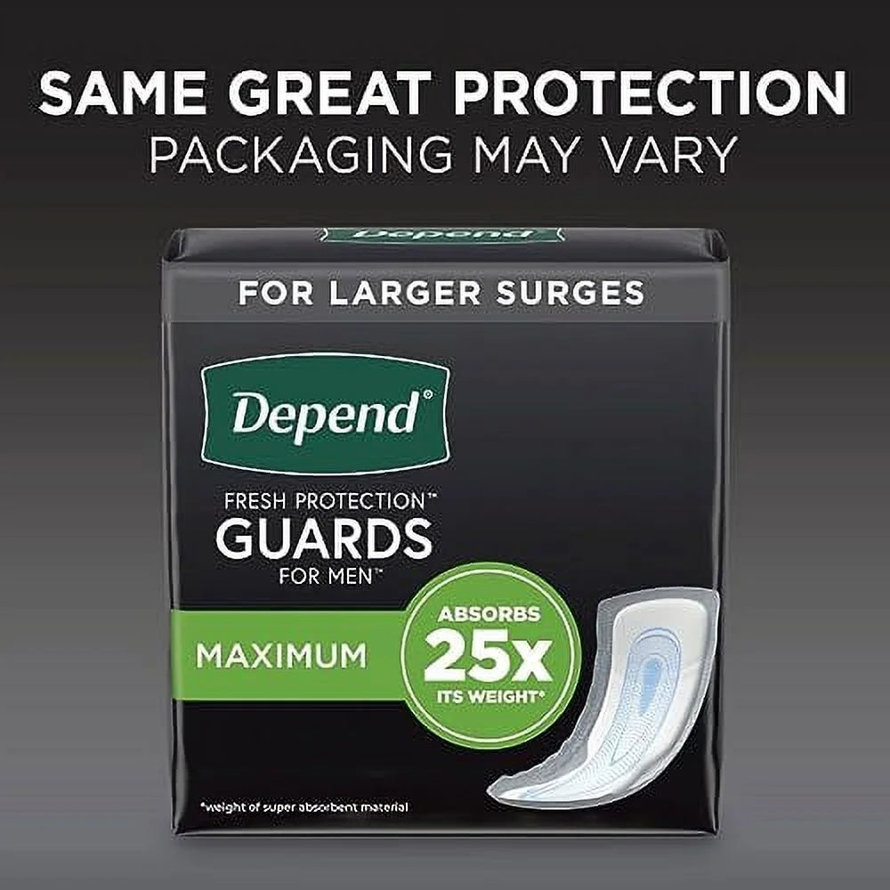 Depend Incontinence Guards/Incontinence Pads for Men/Bladder Control Pads, Maximum Absorbency, 104 Count (2 Packs of 52)