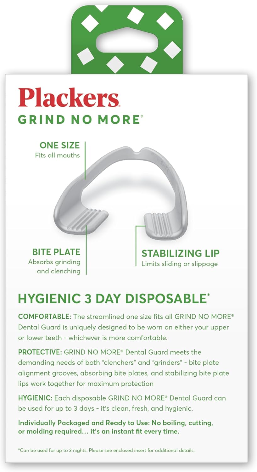 Plackers Grind No More Night Guard, Nighttime Protection for Teeth, BPA Free, Sleep Well, Ready to Wear, Disposable, One Size Fits All, 16 Count
