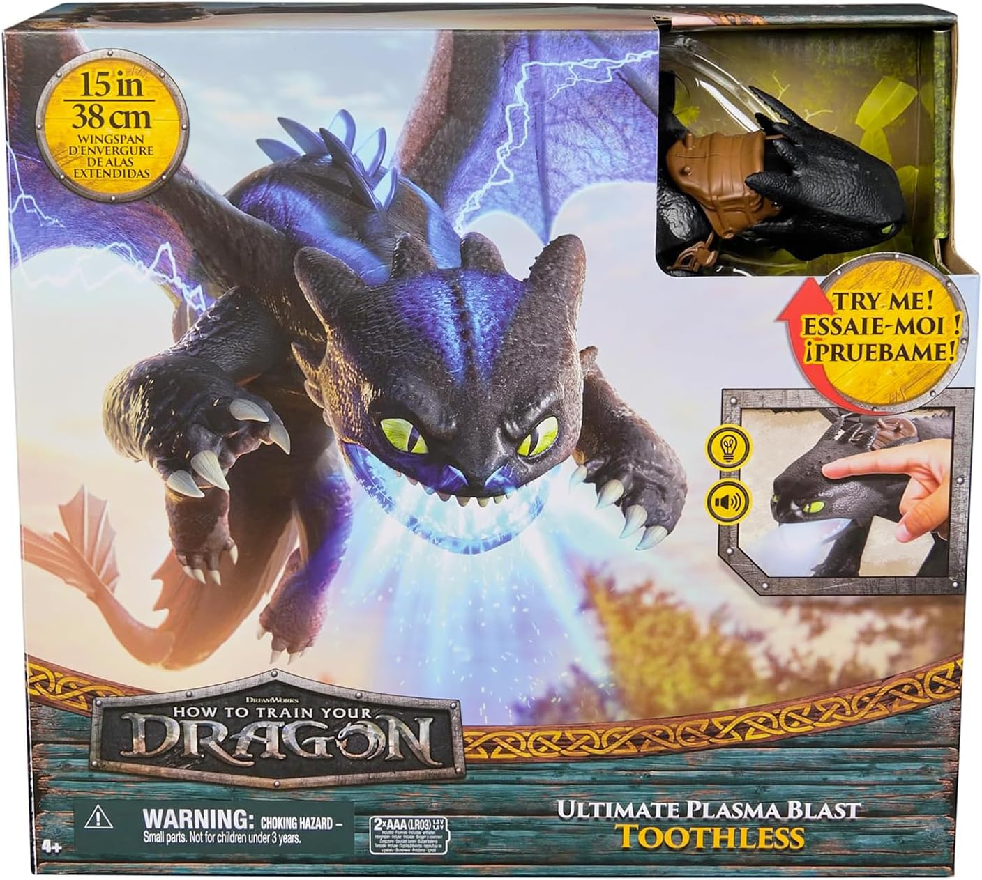 Dreamworks Dragons, How to Train Your Dragon, Ultimate Plasma Blast Toothless, 25” Wings with Lights & Sounds Action Figure, Kids Toys for Boys Ages 4 and up