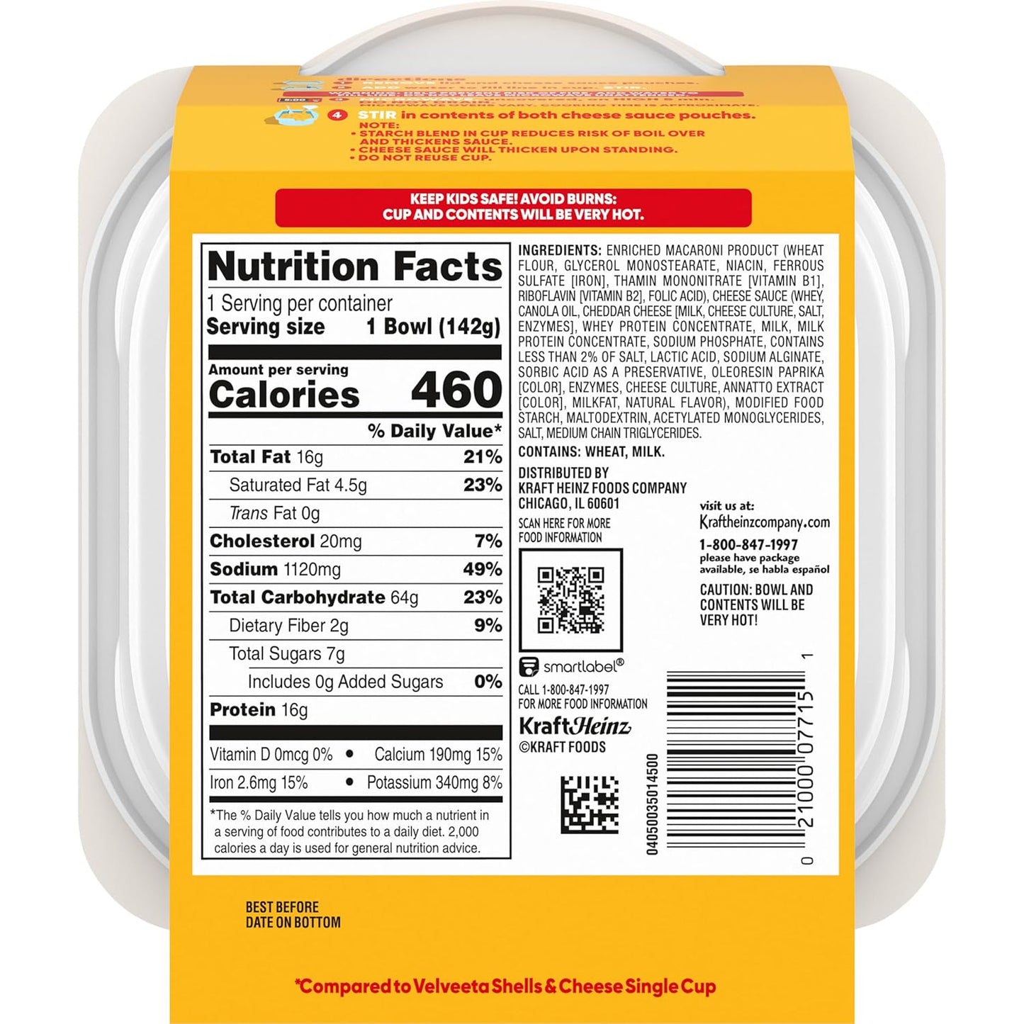 Velveeta Original Mac N Cheese Cups Easy Microwavable Big Bowl Dinner, 5 oz Tray, Shelf-Stable
