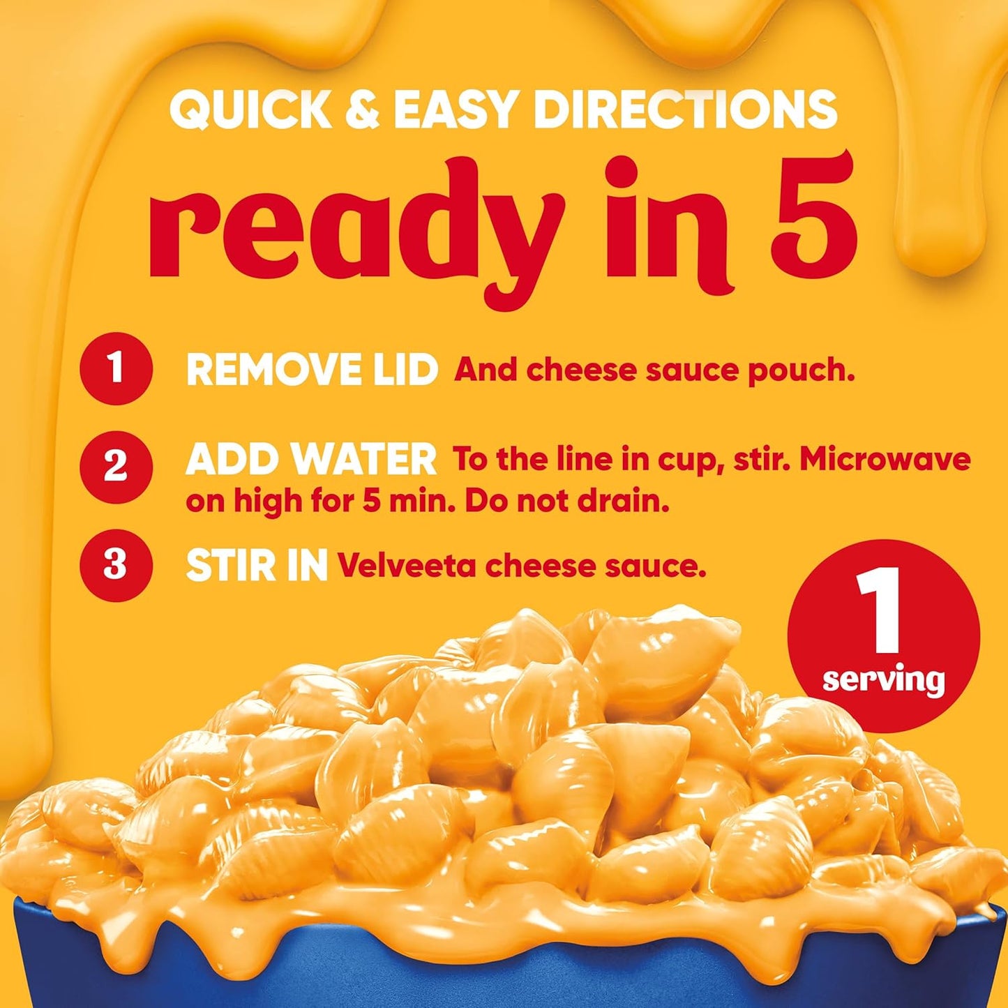 Velveeta Original Mac N Cheese Cups Easy Microwavable Big Bowl Dinner, 5 oz Tray, Shelf-Stable