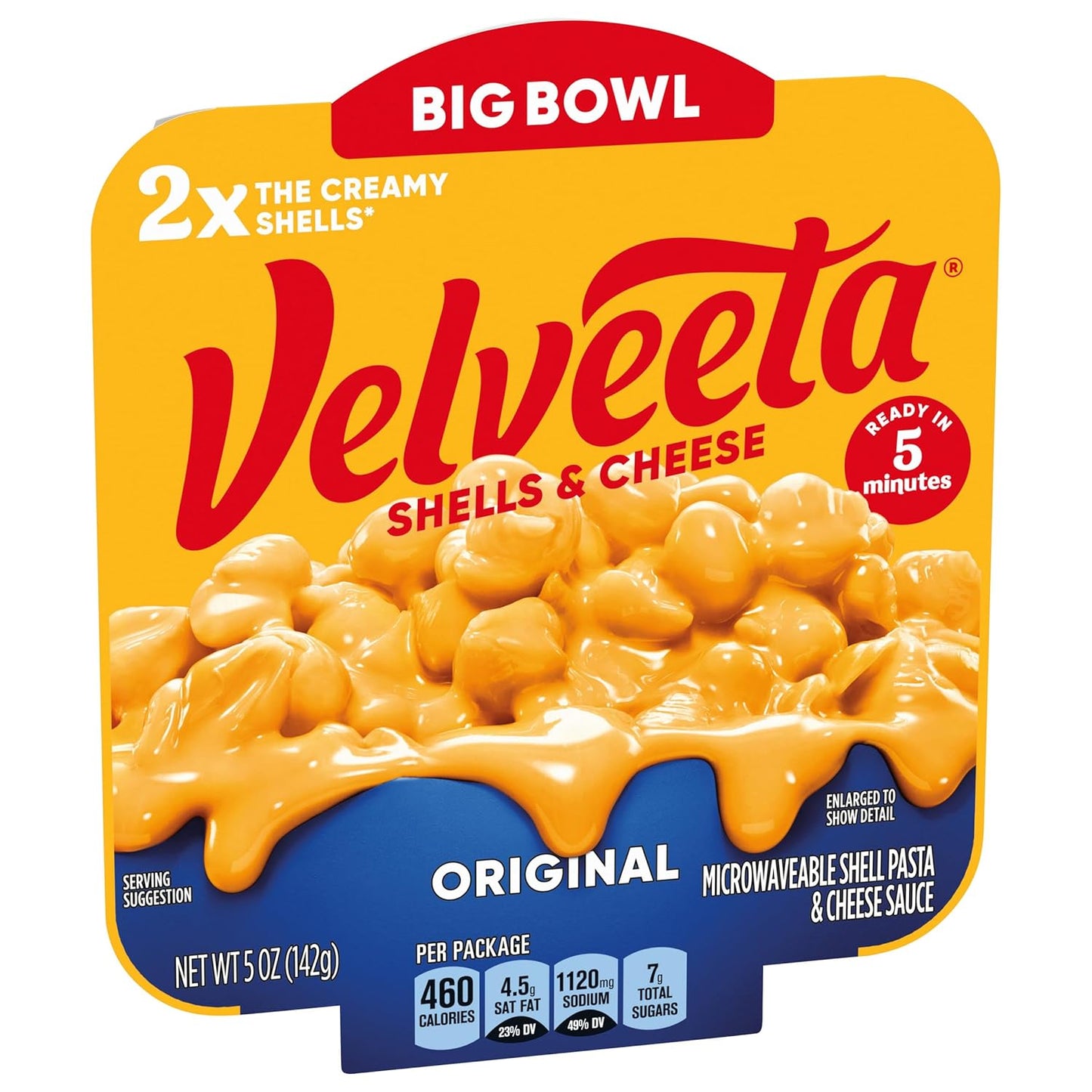 Velveeta Original Mac N Cheese Cups Easy Microwavable Big Bowl Dinner, 5 oz Tray, Shelf-Stable
