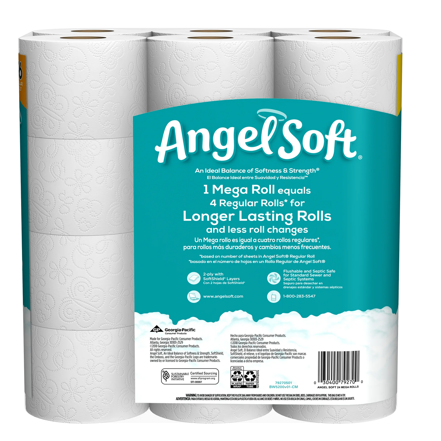 Angel Soft Toilet Paper, 24 Mega Rolls = 96 Regular Rolls, 2-Ply Bath Tissue