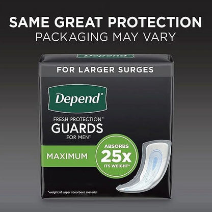 Depend Incontinence Guards/Incontinence Pads for Men/Bladder Control Pads, Maximum Absorbency, 104 Count (2 Packs of 52)