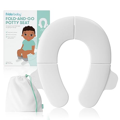 Frida Baby Fold-and-Go Potty Seat for Toilet | Foldable Travel Potty Seat for Toddler, Fits Round & Oval Toilets, Non-Slip Base, Handles, Includes Free Travel Bag C29