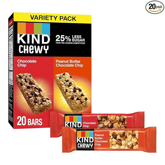 Kind Kids Chewy Granola Bars, Chocolate Chip And Peanut Butter Chocolate Chip, Variety Pack, 100% Whole Grains, Gluten Free Bars, 0.81 Oz (20 Count)