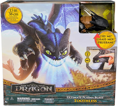 Dreamworks Dragons, How to Train Your Dragon, Ultimate Plasma Blast Toothless, 25” Wings with Lights & Sounds Action Figure, Kids Toys for Boys Ages 4 and up