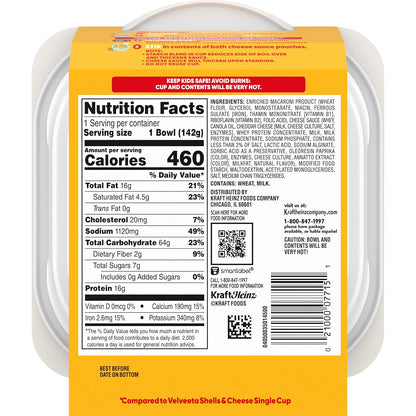 Velveeta Original Mac N Cheese Cups Easy Microwavable Big Bowl Dinner, 5 oz Tray, Shelf-Stable