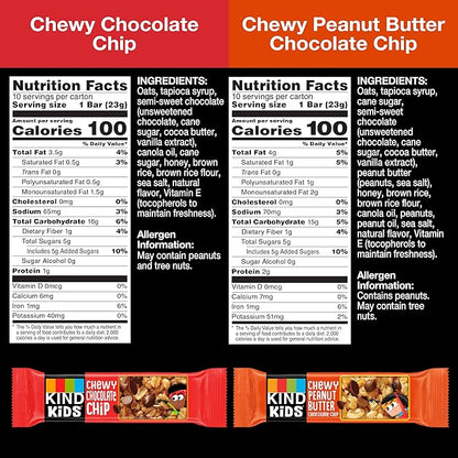 Kind Kids Chewy Granola Bars, Chocolate Chip And Peanut Butter Chocolate Chip, Variety Pack, 100% Whole Grains, Gluten Free Bars, 0.81 Oz (20 Count)