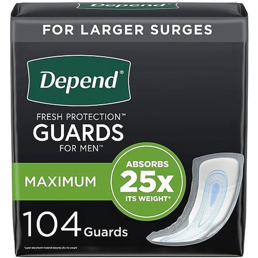 Depend Incontinence Guards/Incontinence Pads for Men/Bladder Control Pads, Maximum Absorbency, 104 Count (2 Packs of 52)