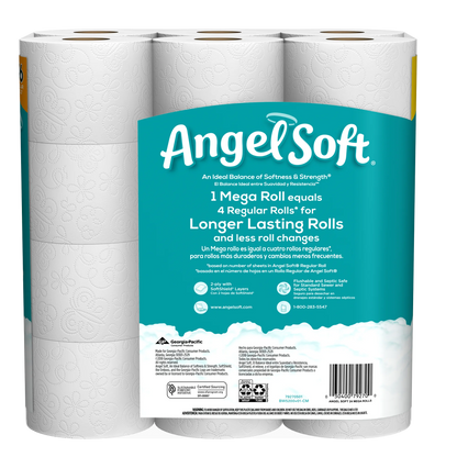 Angel Soft Toilet Paper, 24 Mega Rolls = 96 Regular Rolls, 2-Ply Bath Tissue